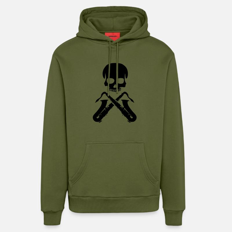 Saxophone Player Skull - Sweat à capuche bio décontracté fabriqué en UE - MOSS GREEN