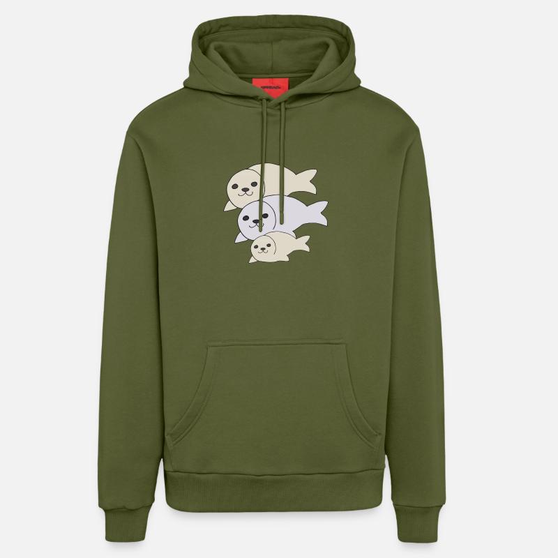 phoque père mère enfant - Sweat à capuche bio décontracté fabriqué en UE - MOSS GREEN