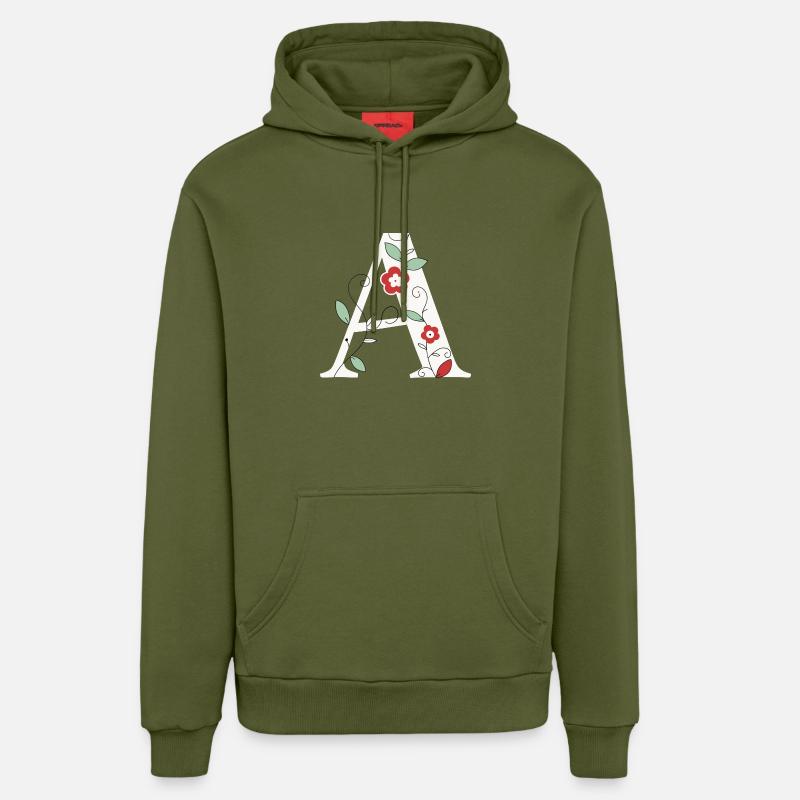 Lettre A Monogramme Rétro - Sweat à capuche bio décontracté fabriqué en UE - MOSS GREEN