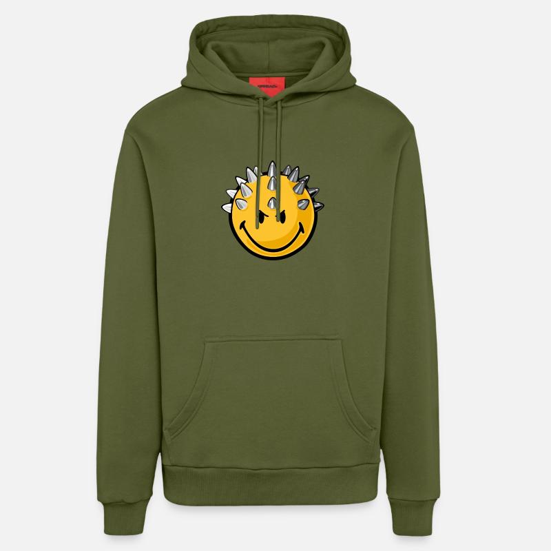 Smiley metallhead - Sweat à capuche bio décontracté fabriqué en UE - MOSS GREEN