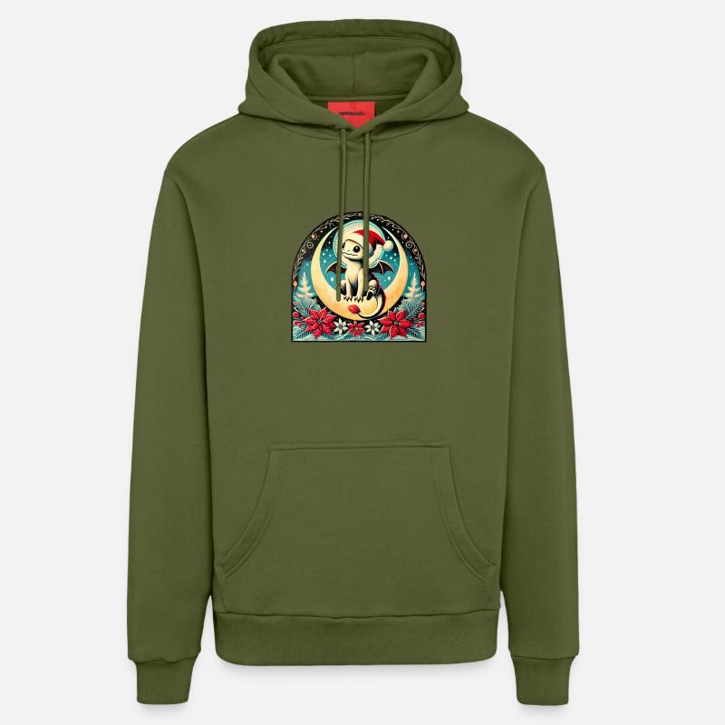 Noël du bébé dragon - Sweat à capuche bio décontracté fabriqué en UE - MOSS GREEN
