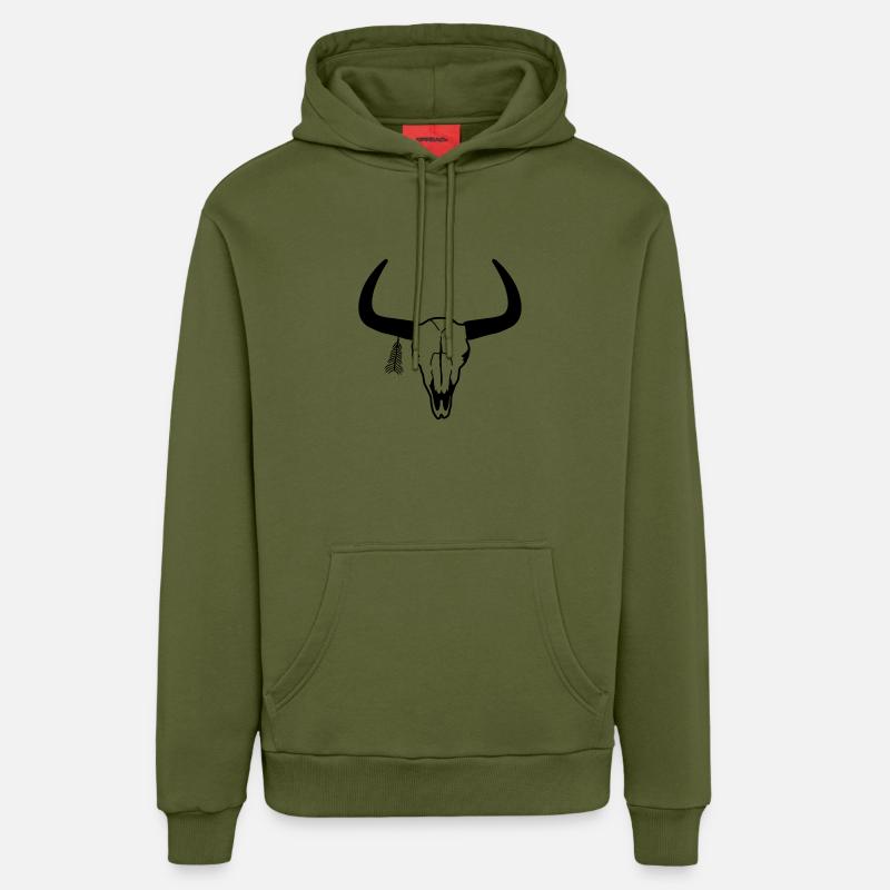 crâne d'animal - Sweat à capuche bio décontracté fabriqué en UE - MOSS GREEN