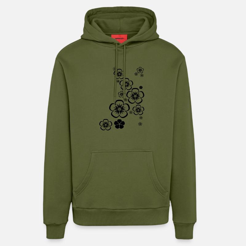 fleurs - Sweat à capuche bio décontracté fabriqué en UE - MOSS GREEN