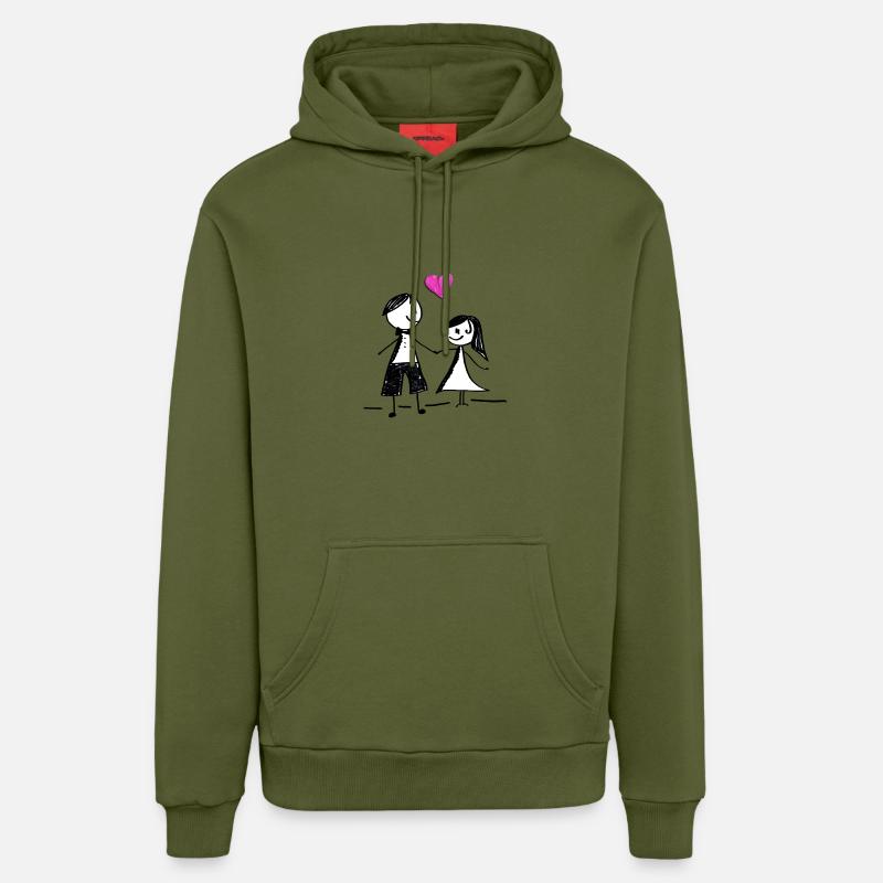 L'amour c'est ... - Sweat à capuche bio décontracté fabriqué en UE - MOSS GREEN