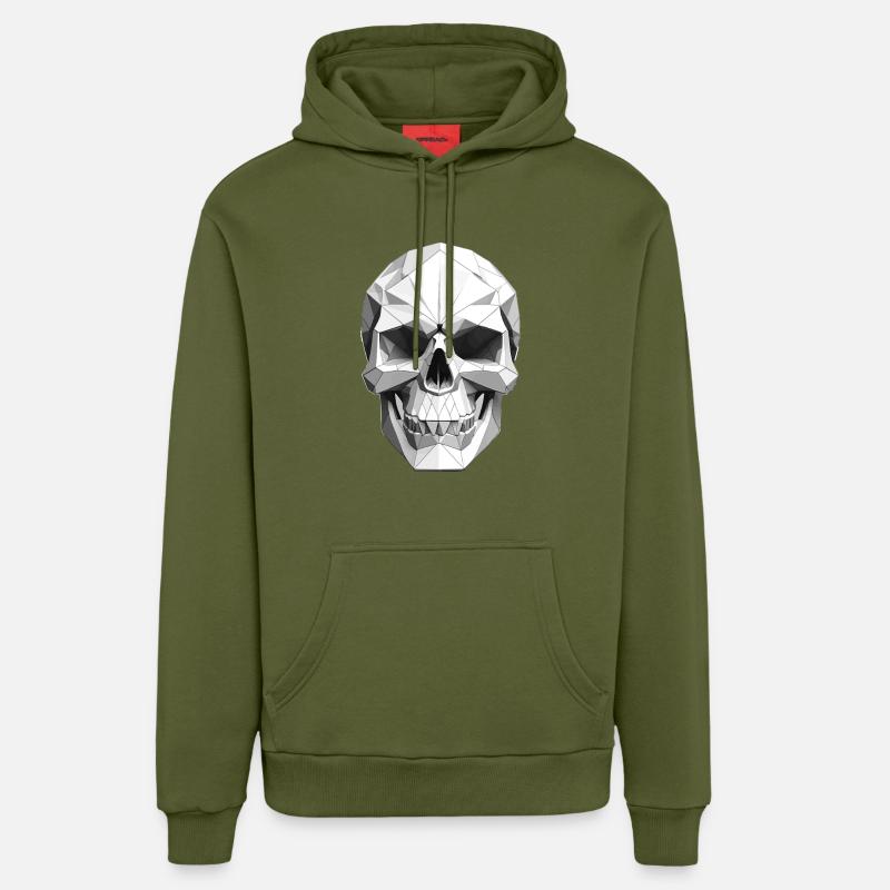 Crâne - Design Low Poly - Sweat à capuche bio décontracté fabriqué en UE - MOSS GREEN