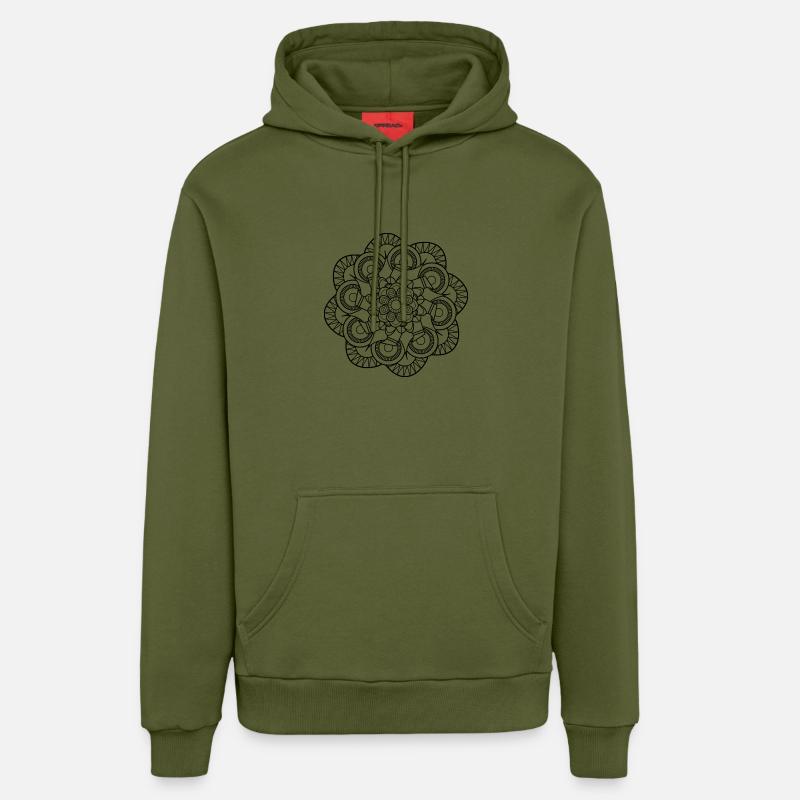 Vea-espèce Mandala Pattern: Fleur tentaculaire. - Sweat à capuche bio décontracté fabriqué en UE - MOSS GREEN