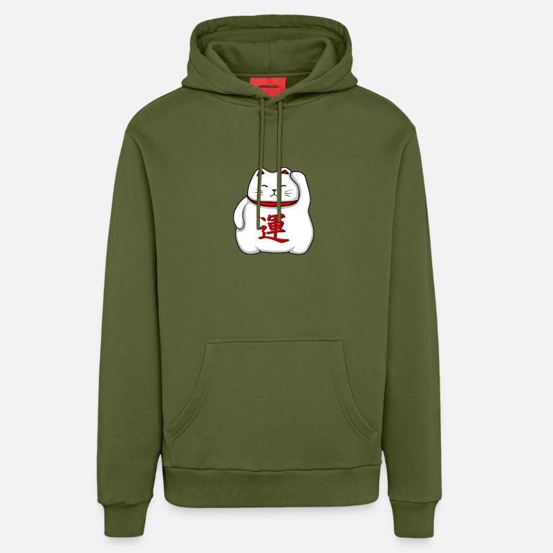 Maneki neko- - Sweat à capuche bio décontracté fabriqué en UE - MOSS GREEN