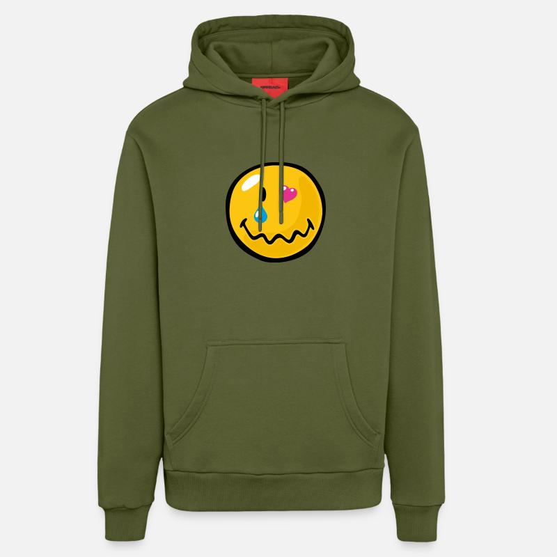 Smiley Love Sentimentality - Sweat à capuche bio décontracté fabriqué en UE - MOSS GREEN