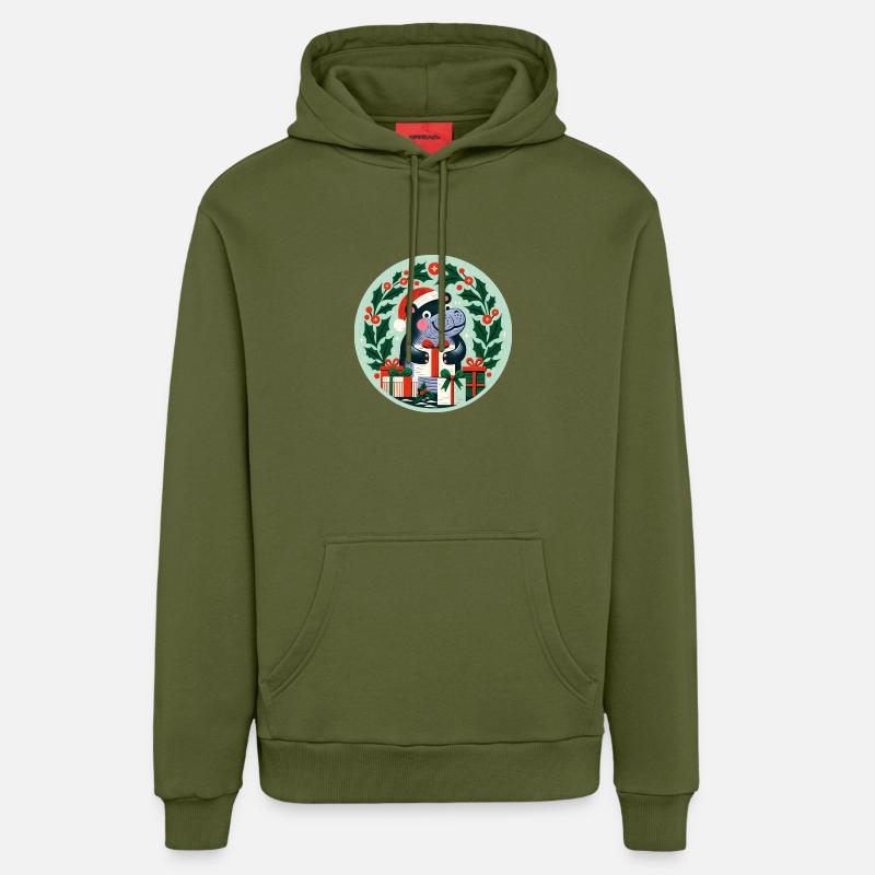 Hippopotame de Noël - Sweat à capuche bio décontracté fabriqué en UE - MOSS GREEN