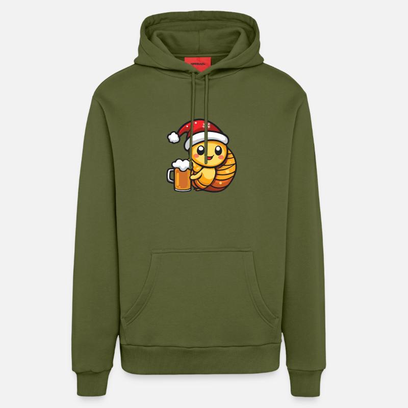 Escargot Noël Bière Drôle - Sweat à capuche bio décontracté fabriqué en UE - MOSS GREEN