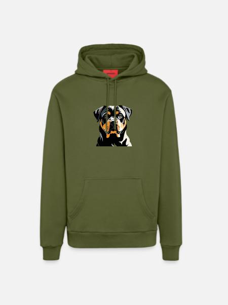 Rottweiler - Pet Dog Sticker - Organic Relaxed Hoodie Made in EU - MOSS GREEN