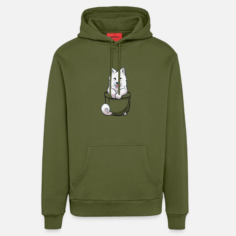 Chiot Samoyed de poche - Sweat à capuche bio décontracté fabriqué en UE - MOSS GREEN