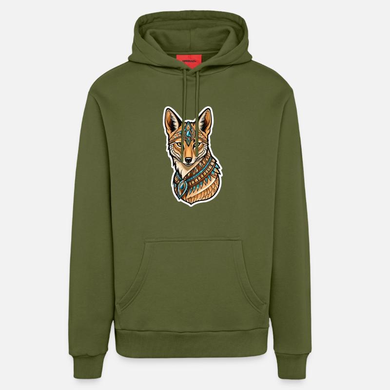 Chacal Égyptien Néo Traditionnel - Sweat à capuche bio décontracté fabriqué en UE - MOSS GREEN