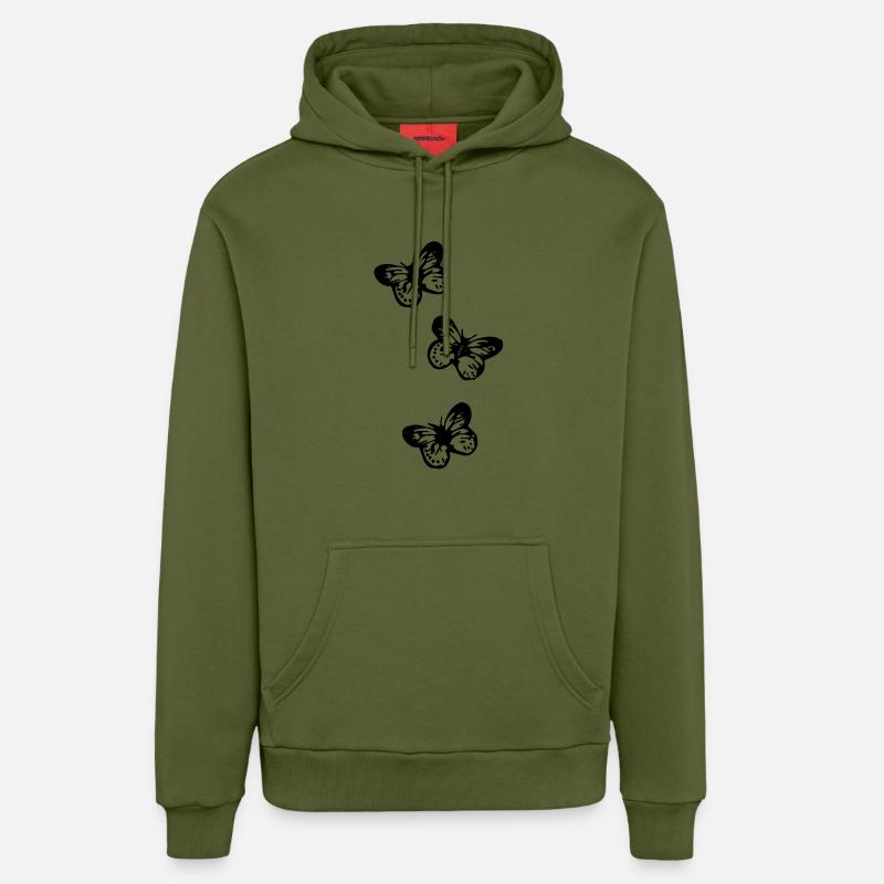 papillon, papillons, - Sweat à capuche bio décontracté fabriqué en UE - MOSS GREEN