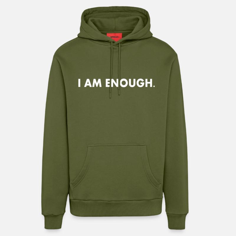 I am enough - Sweat à capuche bio décontracté fabriqué en UE - MOSS GREEN