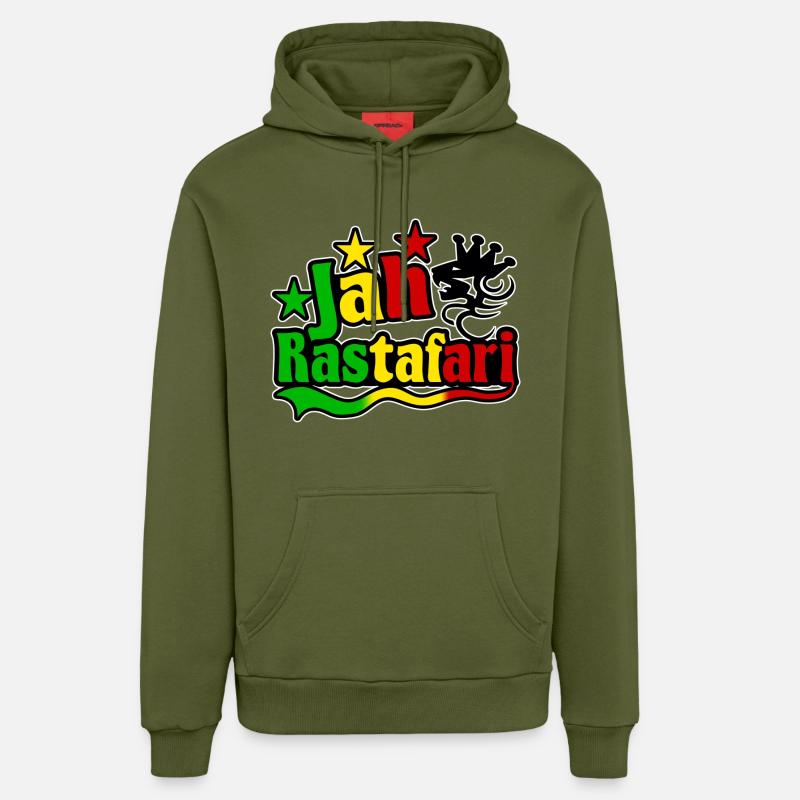jah rastafari - Sweat à capuche bio décontracté fabriqué en UE - MOSS GREEN
