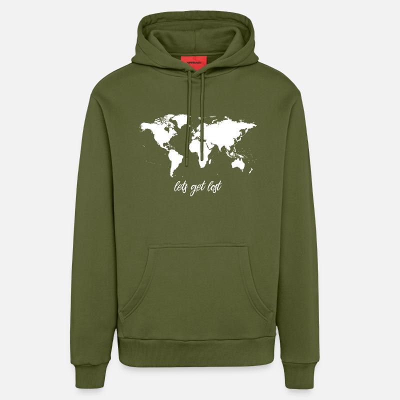 Permet d'obtenir Lost Worldmap - Sweat à capuche bio décontracté fabriqué en UE - MOSS GREEN