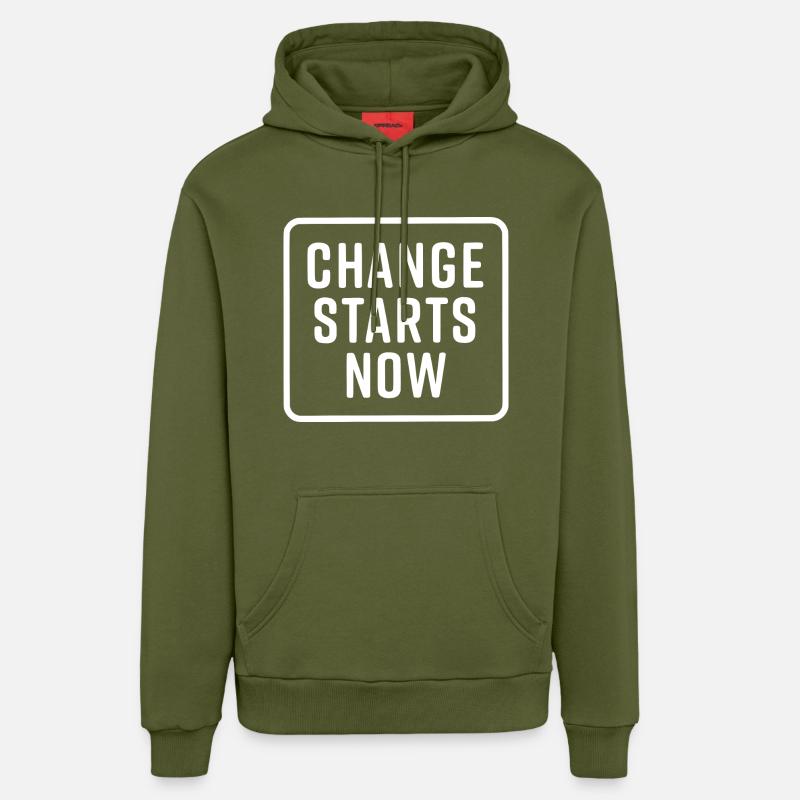 change starts now - Sweat à capuche bio décontracté fabriqué en UE - MOSS GREEN