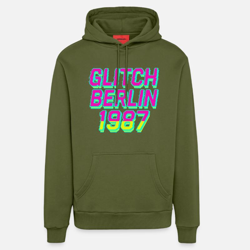 Glitch, Berlin 1987 - Sweat à capuche bio décontracté fabriqué en UE - MOSS GREEN
