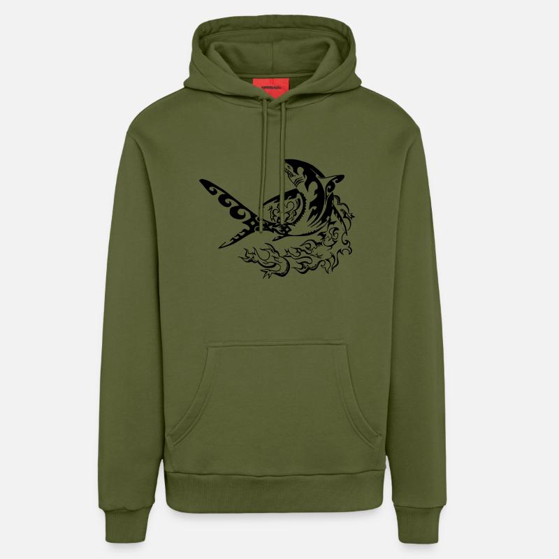 fire shark - Sweat à capuche bio décontracté fabriqué en UE - MOSS GREEN