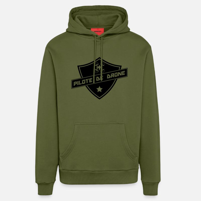 blason pilote de drone - Sweat à capuche bio décontracté fabriqué en UE - MOSS GREEN