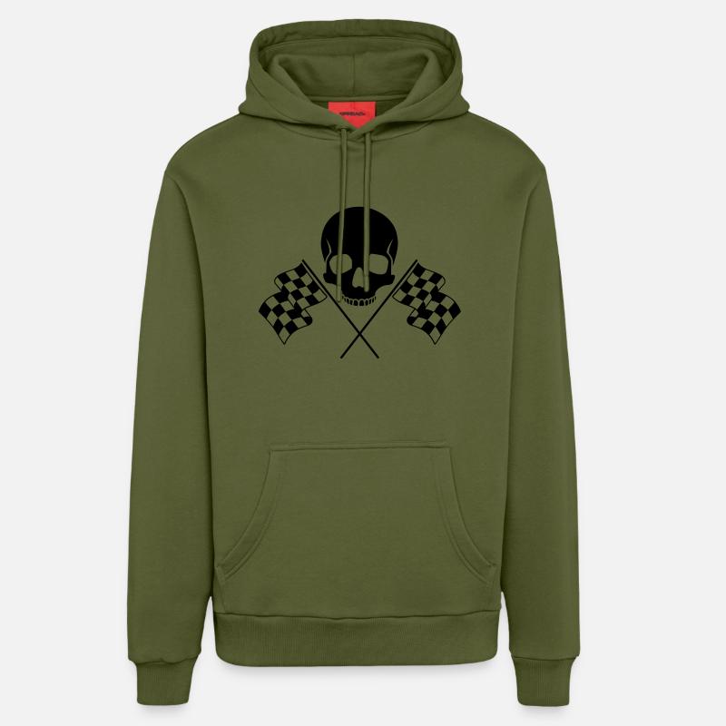 Crâne Drapeaux à Damier - Sweat à capuche bio décontracté fabriqué en UE - MOSS GREEN