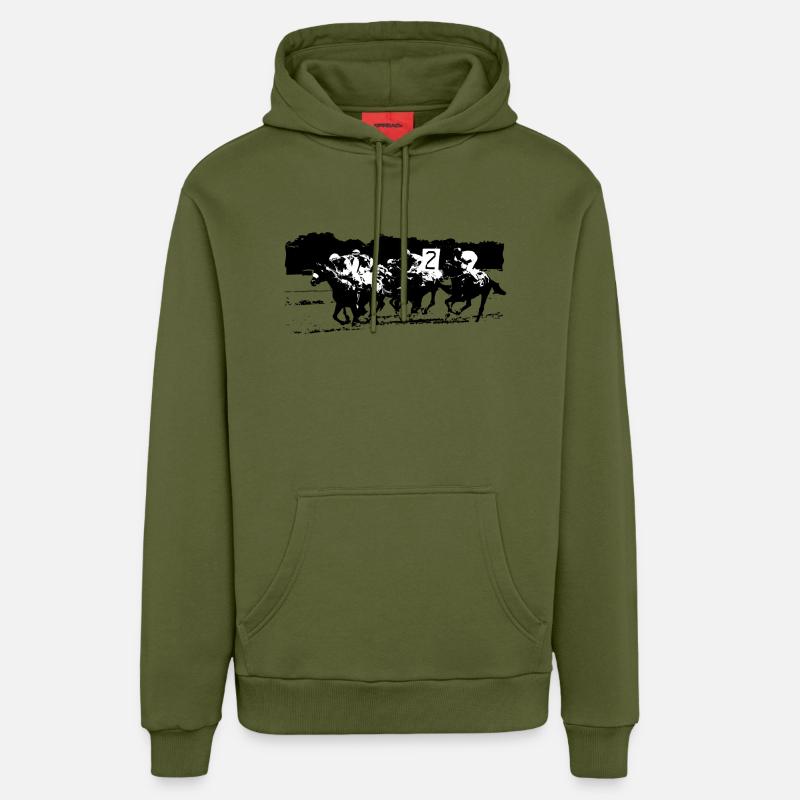 Course de chevaux - Sweat à capuche bio décontracté fabriqué en UE - MOSS GREEN