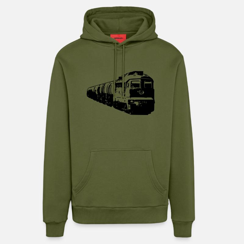 Le train de marchandises - Sweat à capuche bio décontracté fabriqué en UE - MOSS GREEN