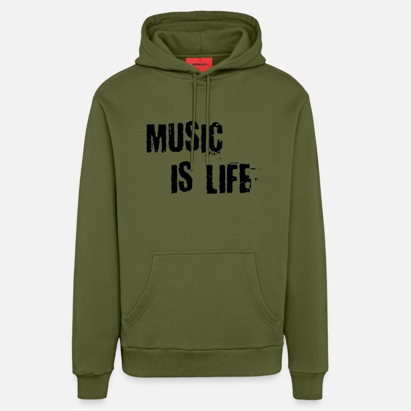Music is life - Sweat à capuche bio décontracté fabriqué en UE - MOSS GREEN
