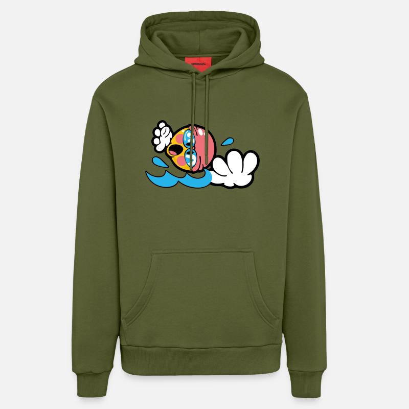 Smiley Swimming - Sweat à capuche bio décontracté fabriqué en UE - MOSS GREEN