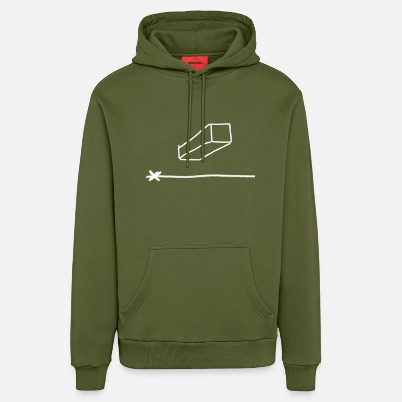 Central perspective ; Undersight ; Drawing ; Article - Organic Relaxed Hoodie Made in EU - MOSS GREEN
