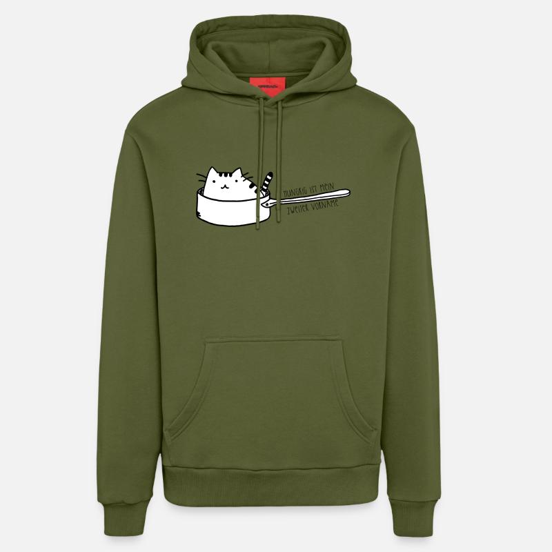 Chat dans le pan - faim - Sweat à capuche bio décontracté fabriqué en UE - MOSS GREEN