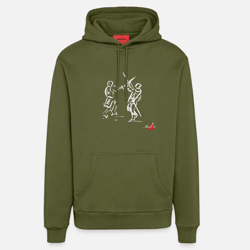 Blanc SWORD MÉDIÉVAL - Sweat à capuche bio décontracté fabriqué en UE - MOSS GREEN