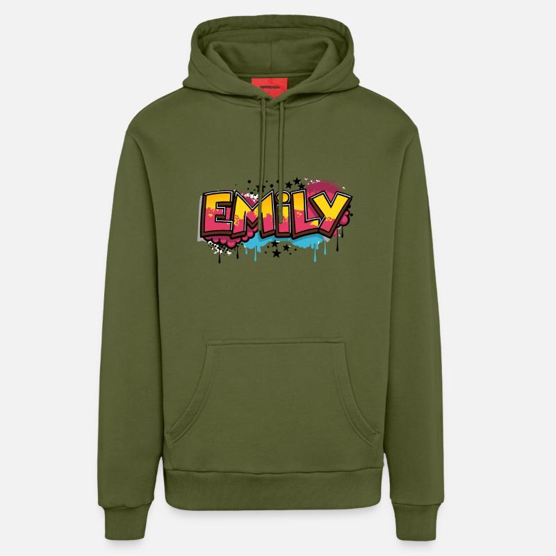 Emily Graffiti Cool Nom Prénom - Sweat à capuche bio décontracté fabriqué en UE - MOSS GREEN