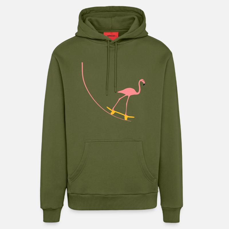 Flamingo sur planche à roulettes - Sweat à capuche bio décontracté fabriqué en UE - MOSS GREEN