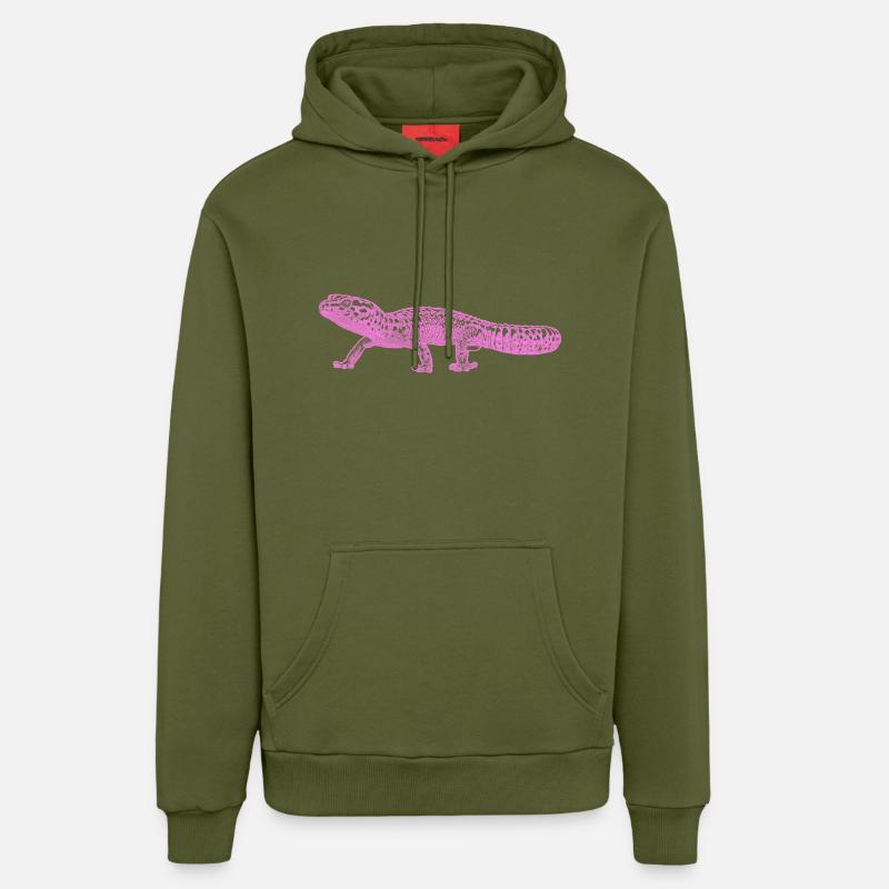 Gecko léopard - Sweat à capuche bio décontracté fabriqué en UE - MOSS GREEN