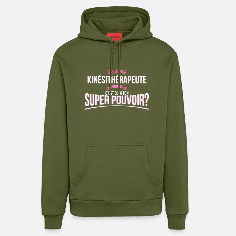 Kinésithérapeute super pouvoir cadeau - Sweat à capuche bio décontracté fabriqué en UE - MOSS GREEN