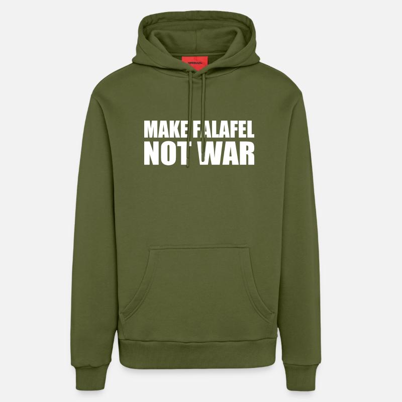 Make falafel not war - Sweat à capuche bio décontracté fabriqué en UE - MOSS GREEN