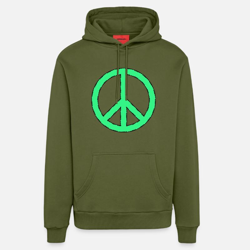 signe de la paix - Sweat à capuche bio décontracté fabriqué en UE - MOSS GREEN