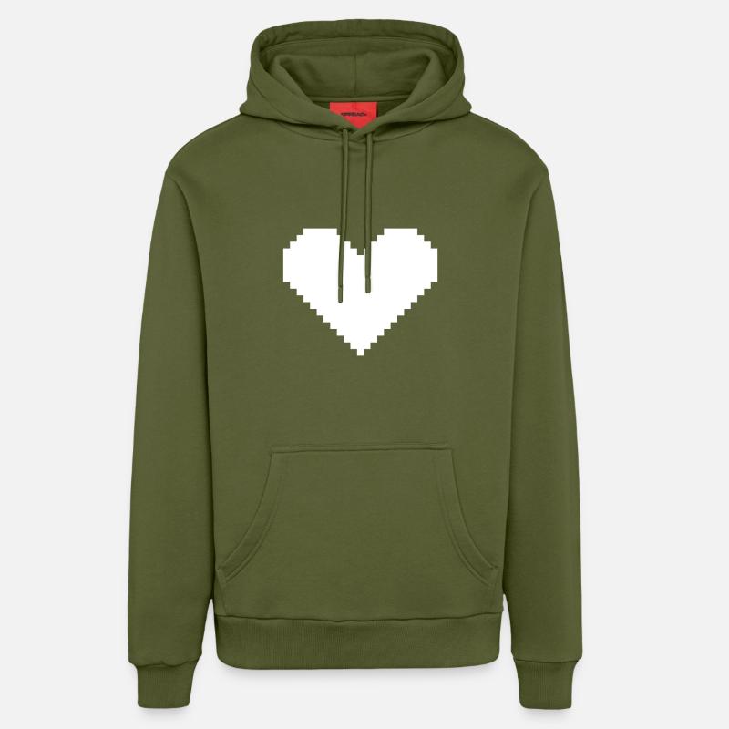 Pixel coeur blanc - Sweat à capuche bio décontracté fabriqué en UE - MOSS GREEN