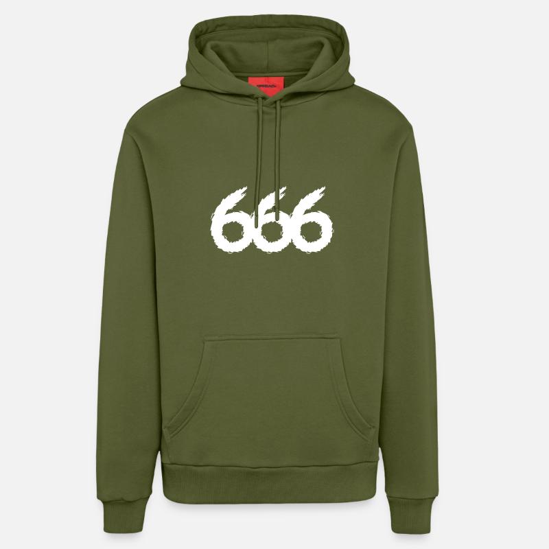 Symbole du numéro 666 - Sweat à capuche bio décontracté fabriqué en UE - MOSS GREEN