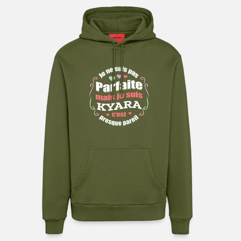 KYARA PARFAITE - PRENOM KYARA - Sweat à capuche bio décontracté fabriqué en UE - MOSS GREEN