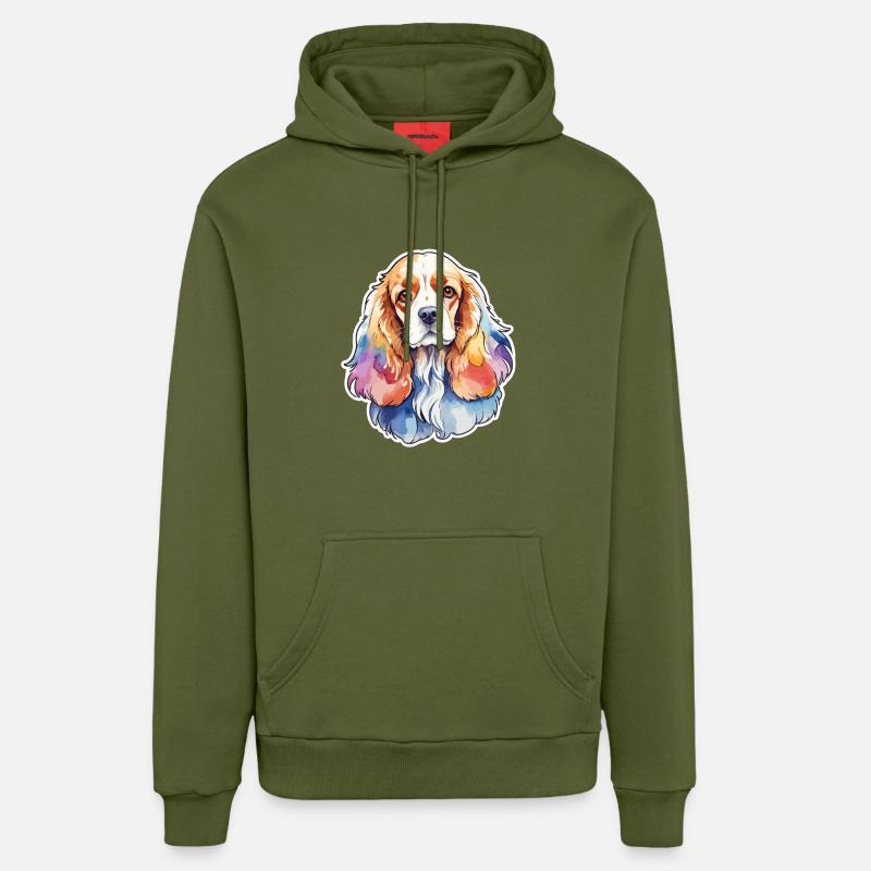 Cocker américain Épagneul Aquarelles - Sweat à capuche bio décontracté fabriqué en UE - MOSS GREEN