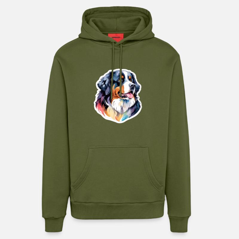 Bouvier bernois Aquarelles - Sweat à capuche bio décontracté fabriqué en UE - MOSS GREEN