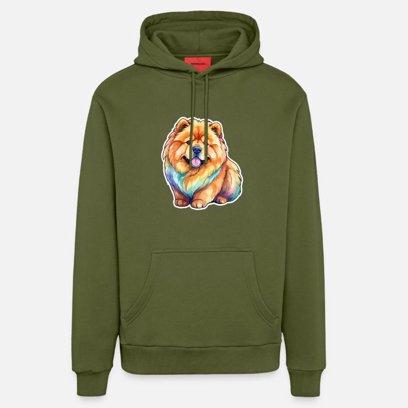 Chow Chow Aquarelles - Sweat à capuche bio décontracté fabriqué en UE - MOSS GREEN