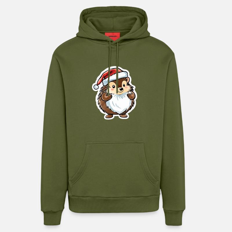 Dessin de Noël hérisson - Sweat à capuche bio décontracté fabriqué en UE - MOSS GREEN