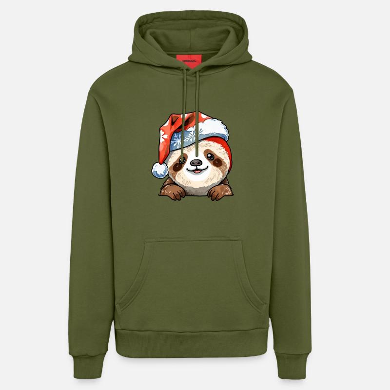 Dessin de Noël paresseux - Sweat à capuche bio décontracté fabriqué en UE - MOSS GREEN