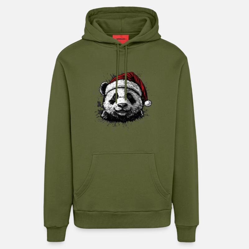 Panda de Noël - Sweat à capuche bio décontracté fabriqué en UE - MOSS GREEN
