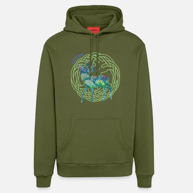 hirsch durathror e 115 - Sweat à capuche bio décontracté fabriqué en UE - MOSS GREEN