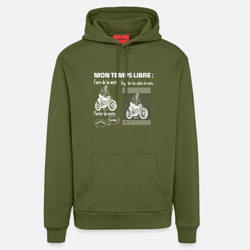 Mon temps libre : 100% moto - Sweat à capuche bio décontracté fabriqué en UE - MOSS GREEN